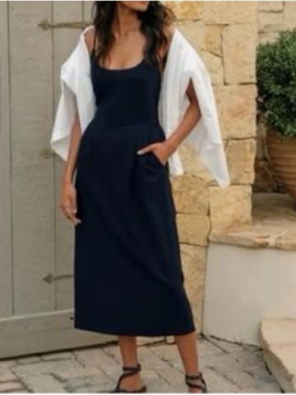 JENNI KAYNE rhode dress navy blue raw silk midi classic coastal NWT size XS